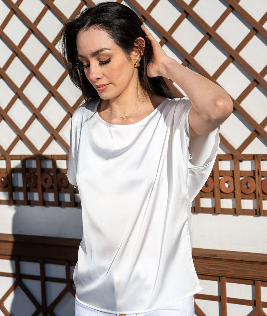 T-shirt effet satiné Unity blanc face avant