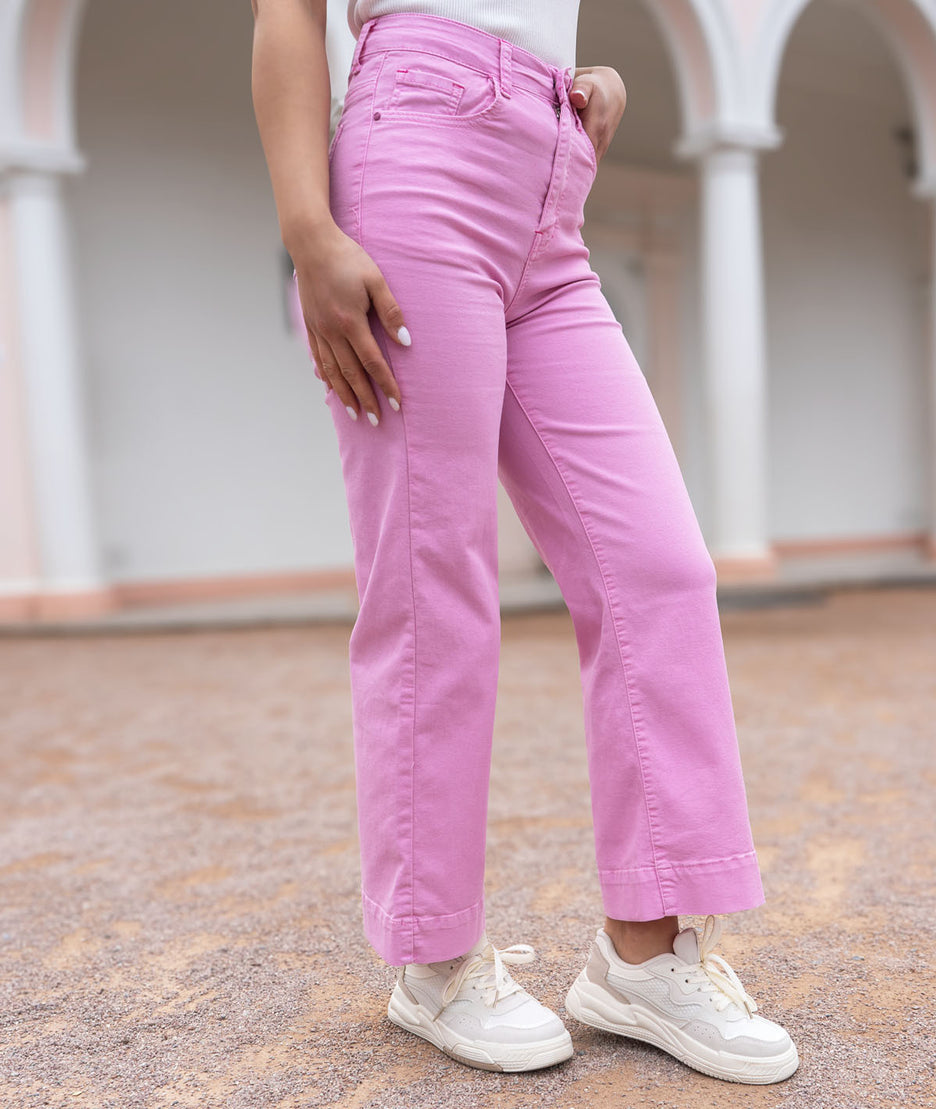 Pantalon flare Flarenza rose de coté
