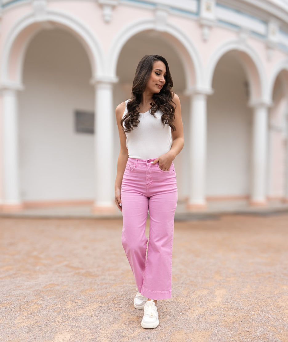 Pantalon flare Flarenza rose tenue complète