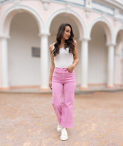 Pantalon flare Flarenza rose tenue complète