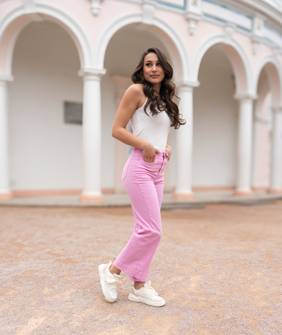 Pantalon flare Flarenza rose tenue complète
