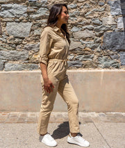 Combinaison style bleu de travail Cot beige de coté