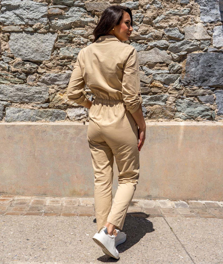 Combinaison style bleu de travail Cot beige de dos