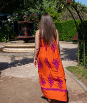 Robe fluide à motifs Drin orange face arrière