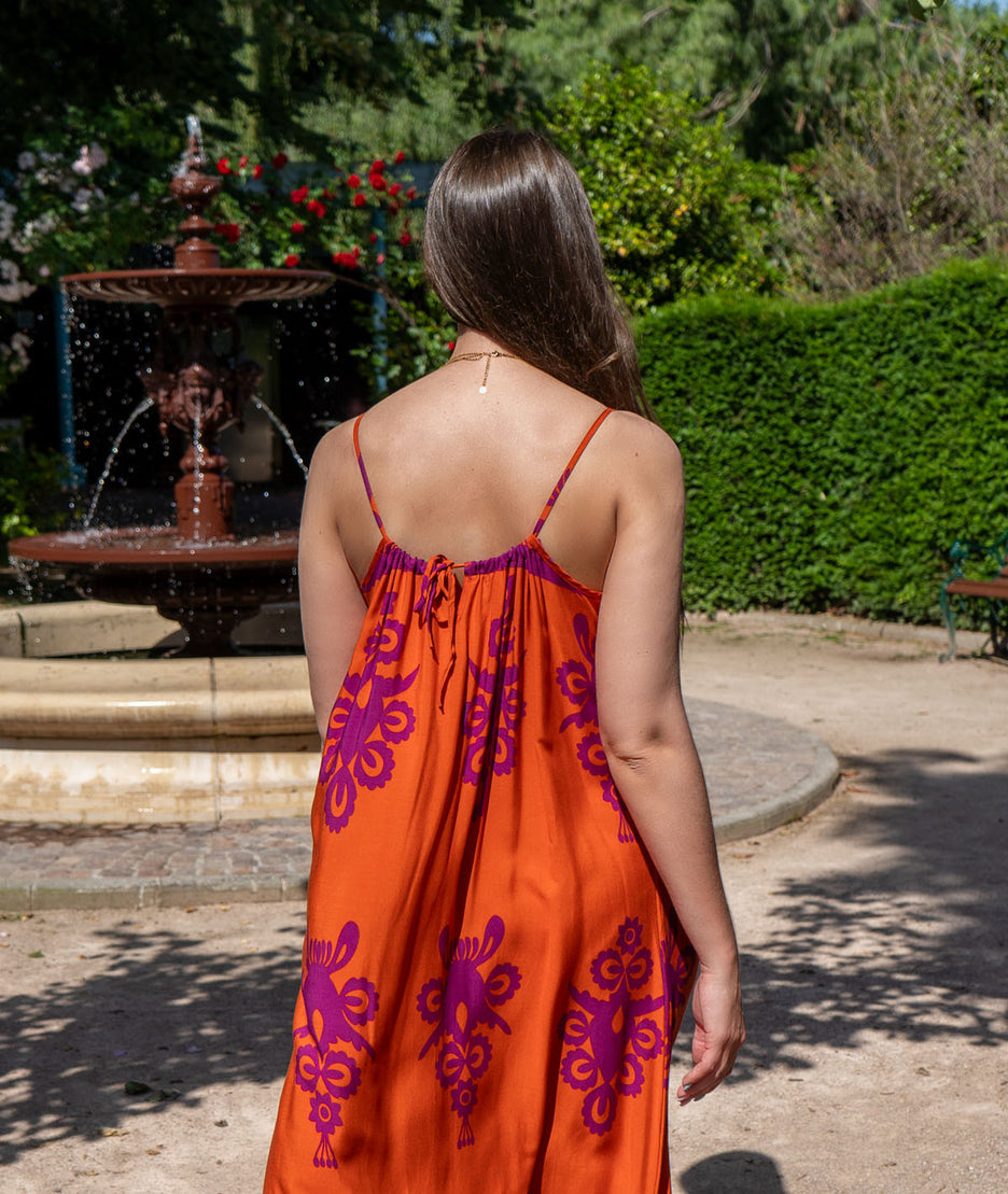 Robe fluide à motifs Drin orange zoom face arrière