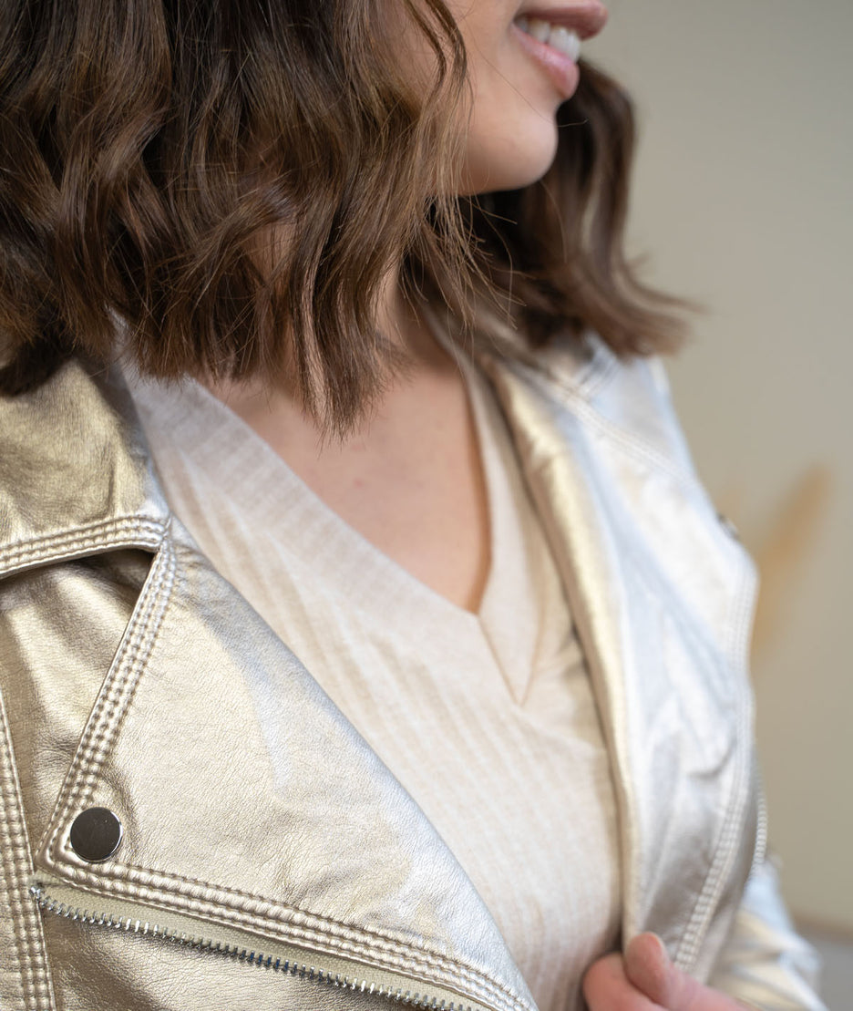 Veste Perfecto en Simili Cuir beige détail avant