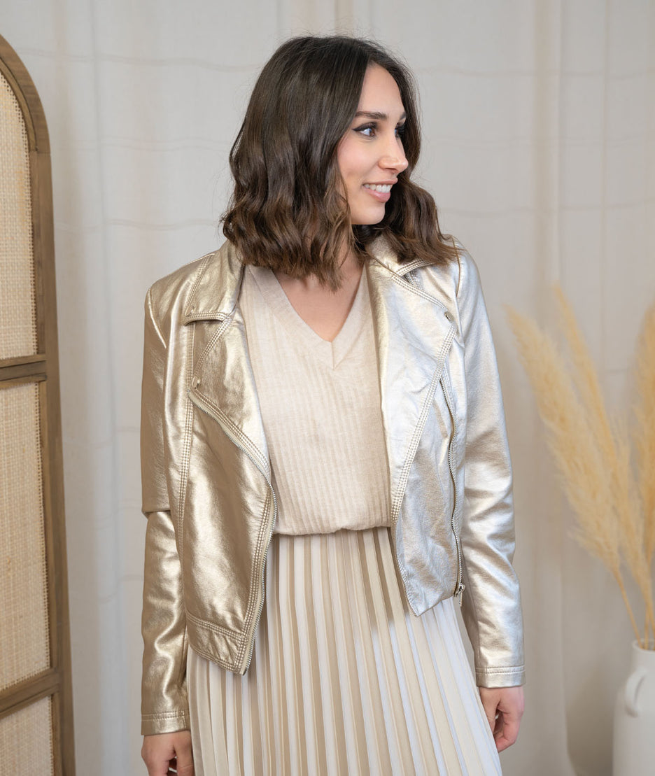 Veste Perfecto en Simili Cuir beige face avant
