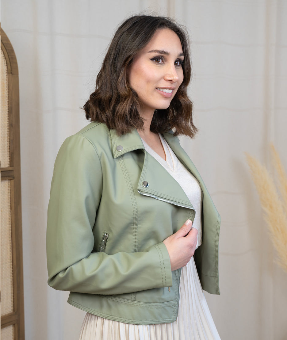 Veste Perfecto en Simili Cuir kaki côté