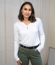 Pull col en V blanc femme face