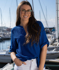 Top à manches 3/4 Tilka bleu roi face