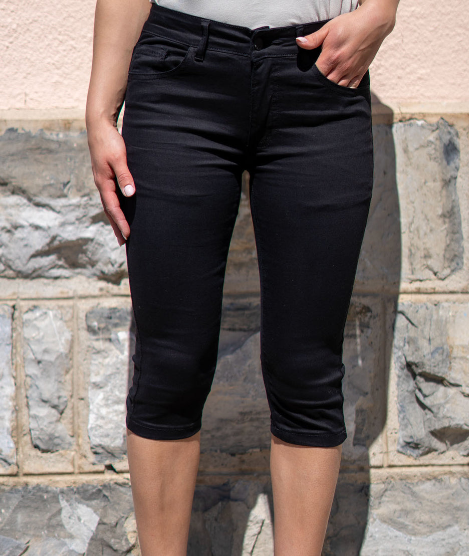 Pantacourt en jean Lotus noir face