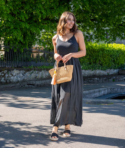 Robe longue bi-matière Fina noire face