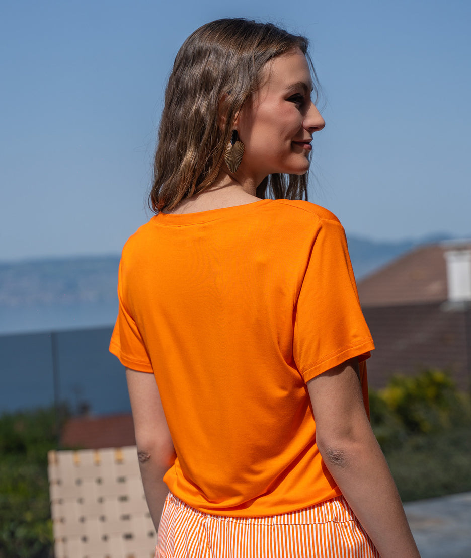 T-shirt col V Andrea orange dos