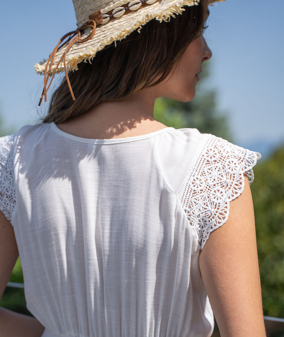 Robe longue bohème Reno blanche zoom dos