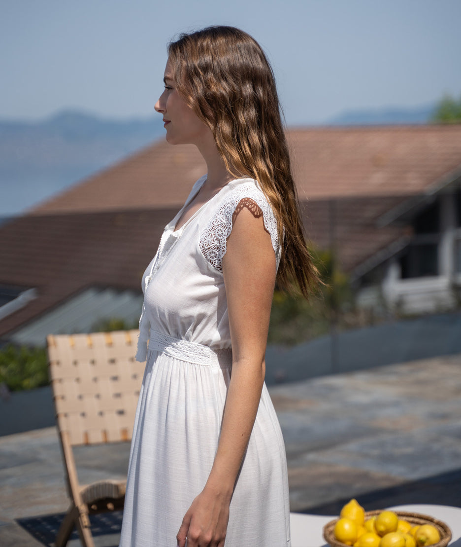 Robe longue bohème Reno blanche coté