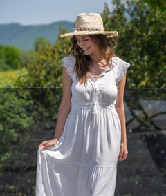 Robe longue bohème Reno blanche face