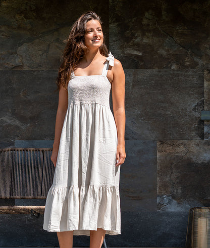 Robe midi à bretelles Sounea beige face