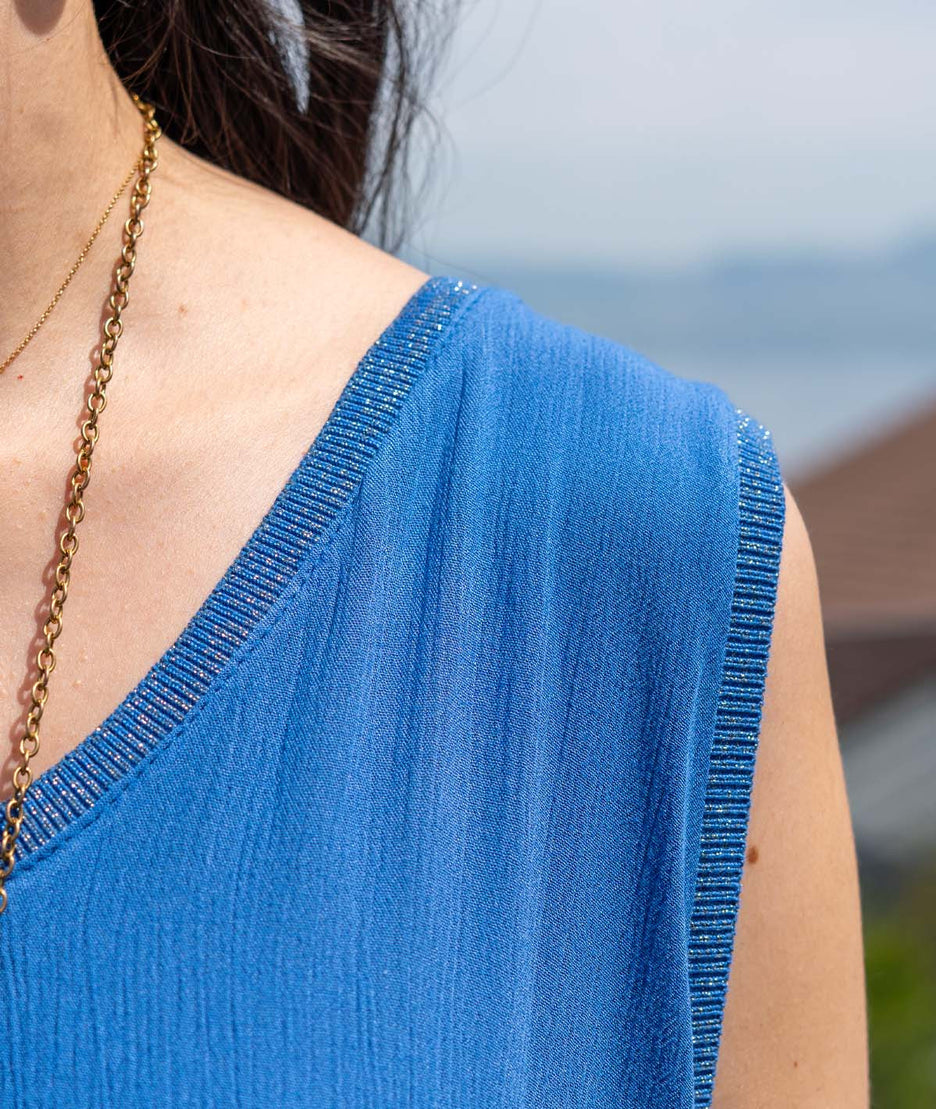 Robe longue ample Unia bleu roi détails