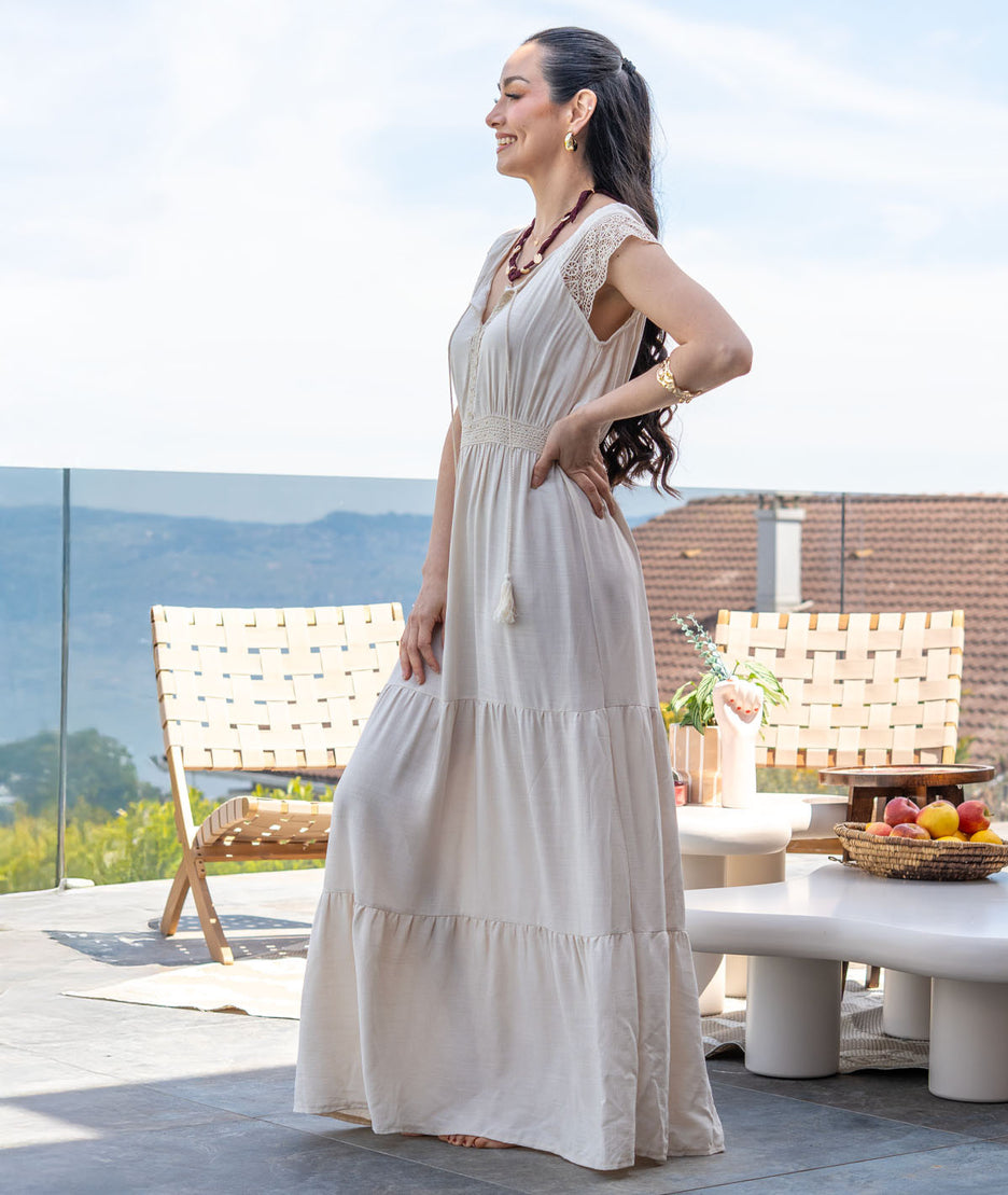 Robe longue bohème Reno - beige