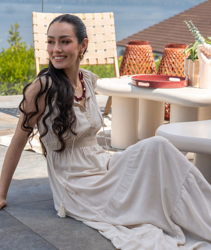 Robe longue bohème Reno beige ambiance