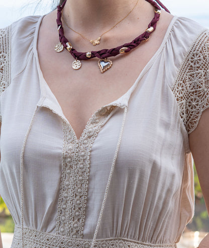 Robe longue bohème Reno beige détail col