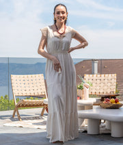 Robe longue bohème Reno beige face avant