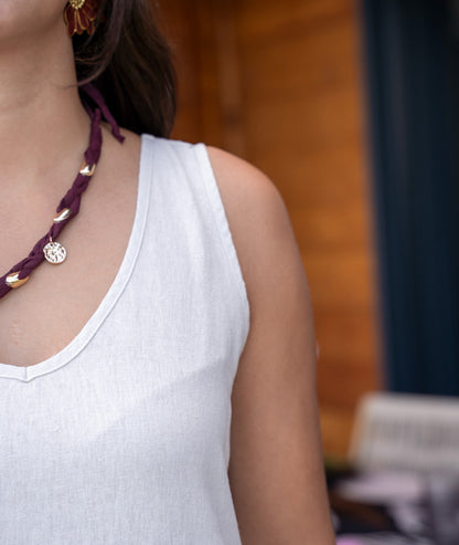 Robe mi-longue Solon blanc détail épaule