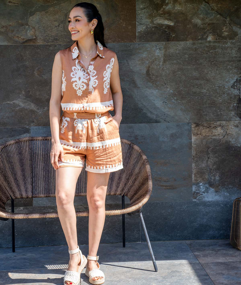 Ensemble short Beatrice camel face