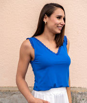 Débardeur dentelle bleu roi coté