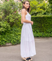 Robe longue bi-matière Fina blanche coté