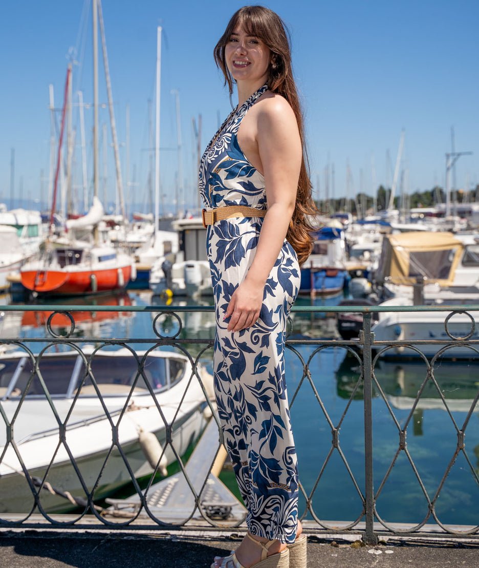 Combinaison dos-nu Audrey marine coté