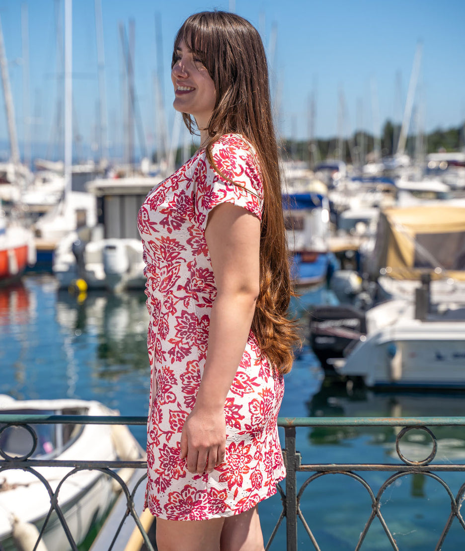 Robe courte à broderies Rodon rouge coté