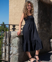 Robe Sounea midi unie à bretelles - beige