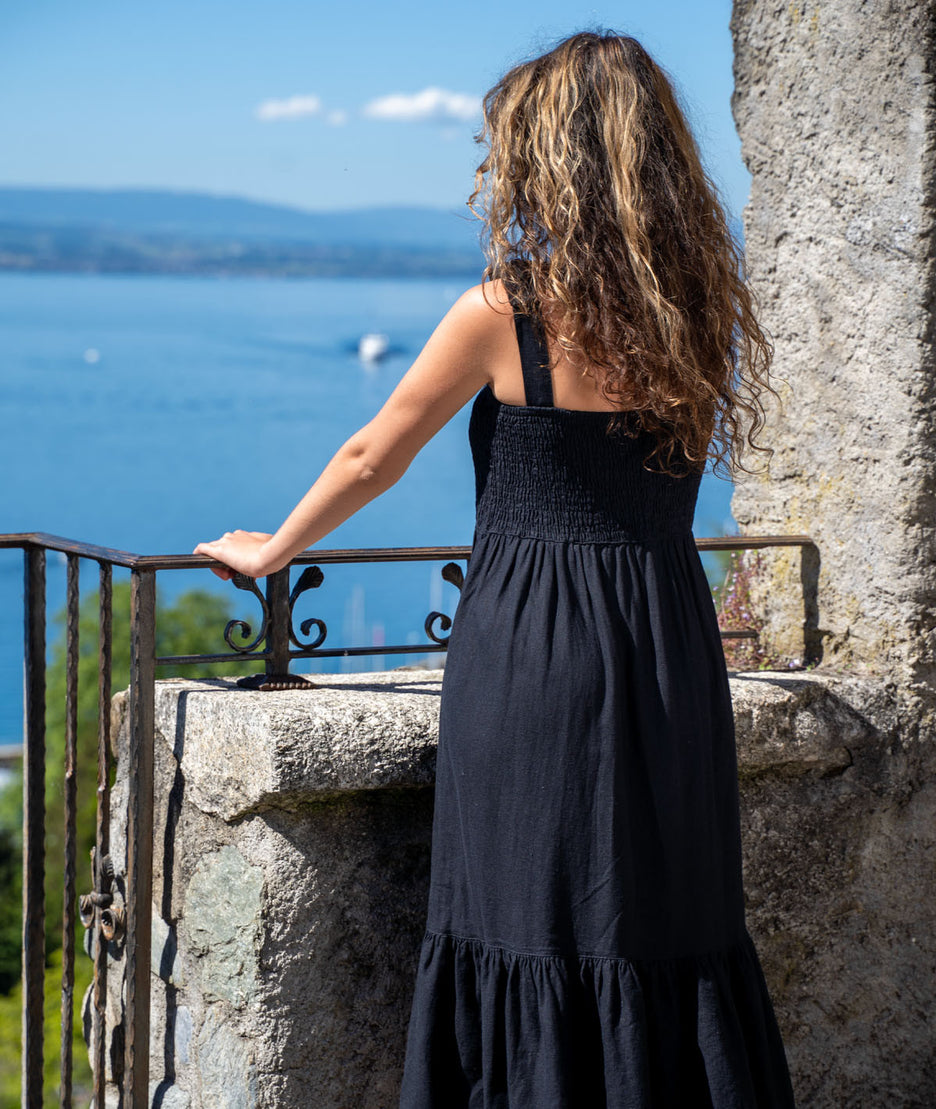 Robe midi à bretelles Sounea noir dos