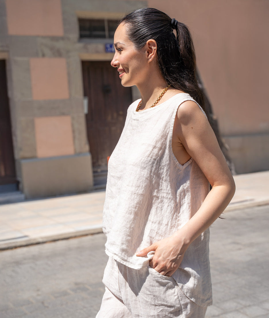 Débardeur en lin Lino beige coté