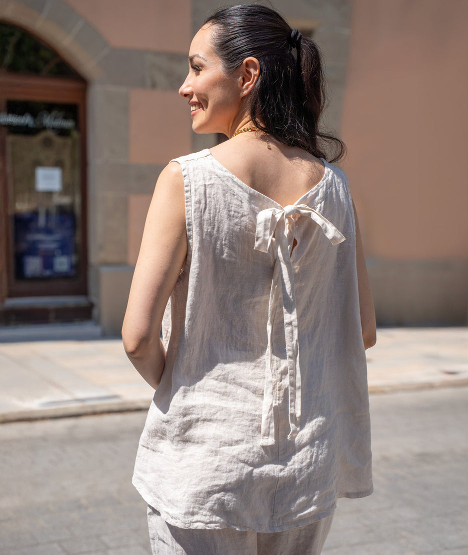 Débardeur en lin Lino beige dos