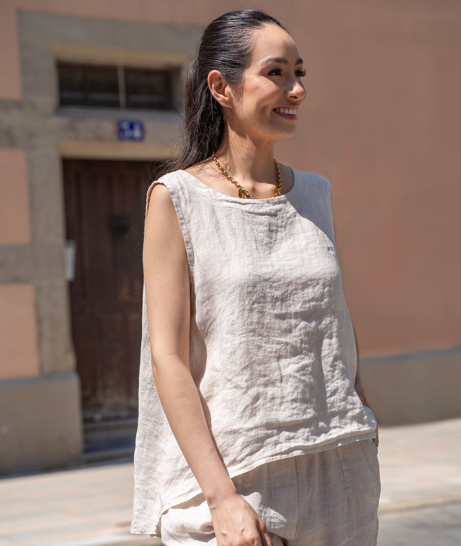 Débardeur en lin Lino beige face
