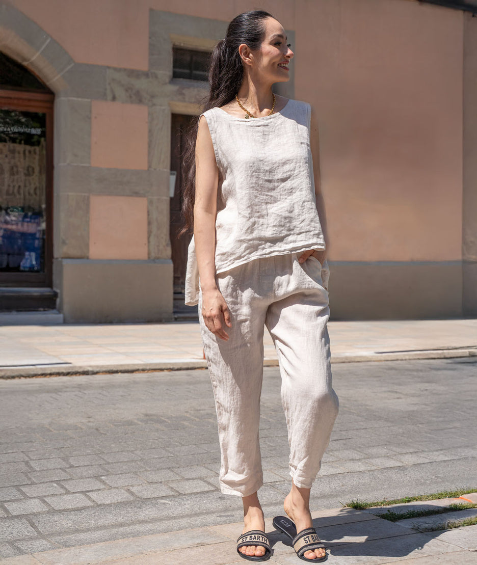 Débardeur en lin Lino beige tenue complète