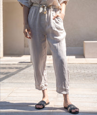 Pantalon Cintra 100% lin coupe carotte - choco