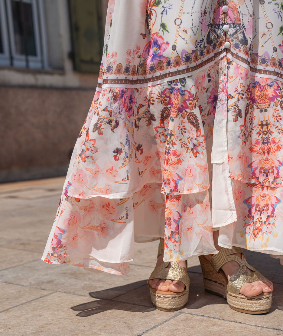 Robe longue en mousseline Bohelia détails