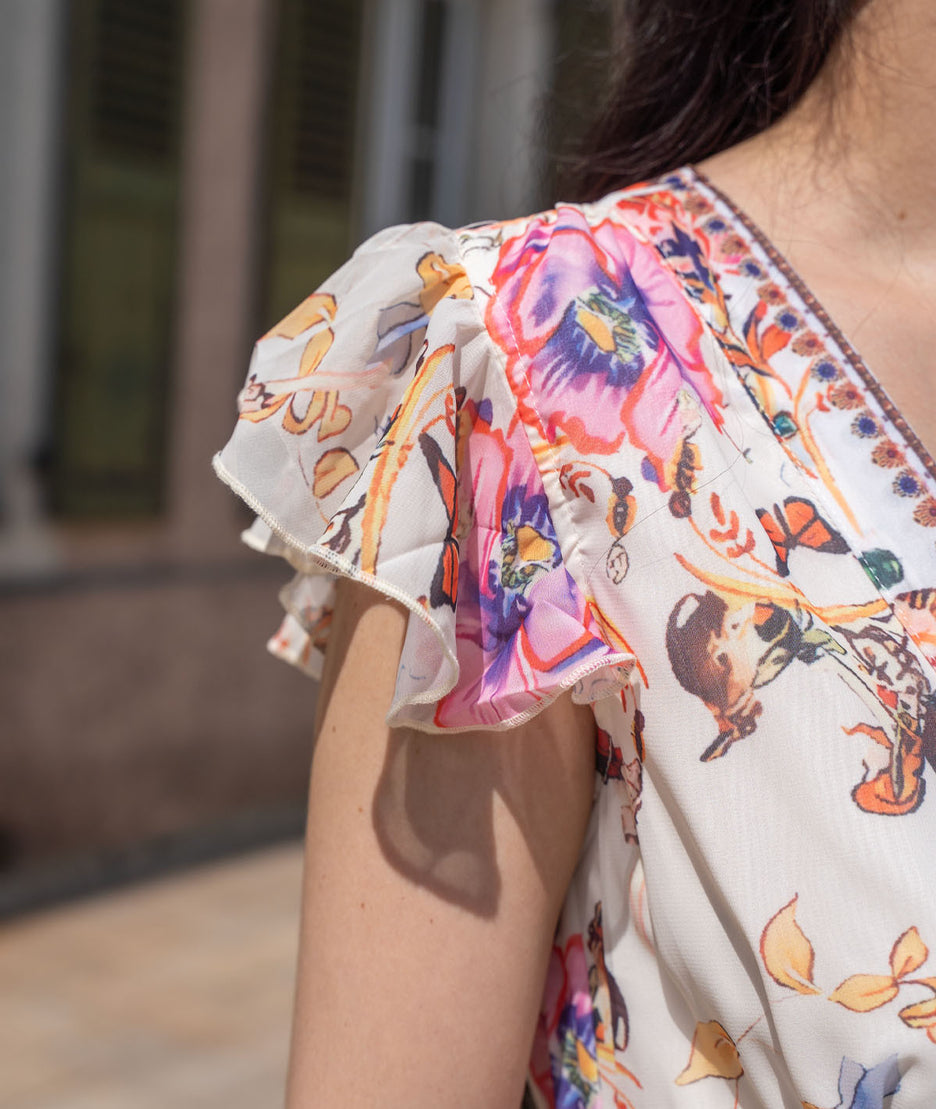 Robe longue en mousseline Bohelia détails