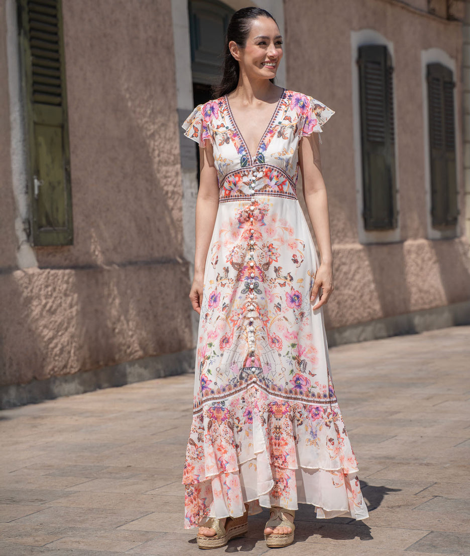 Robe longue en mousseline Bohelia face