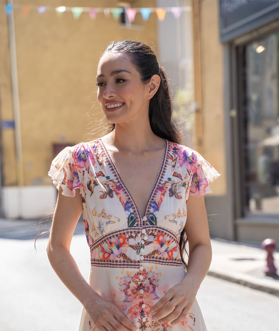 Robe longue en mousseline Bohelia zoom haut