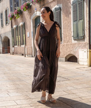 Robe unie longue en Coton choco face