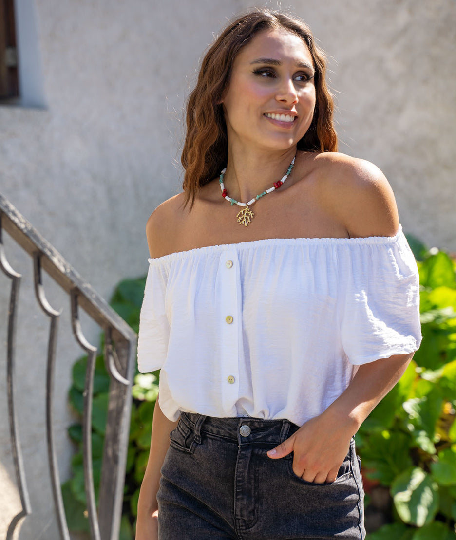 T-shirt col bardot Leabo blanc face