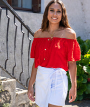 T-shirt col bardot Leabo rouge face