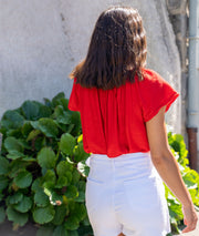 T-shirt col bardot Leabo rouge dos