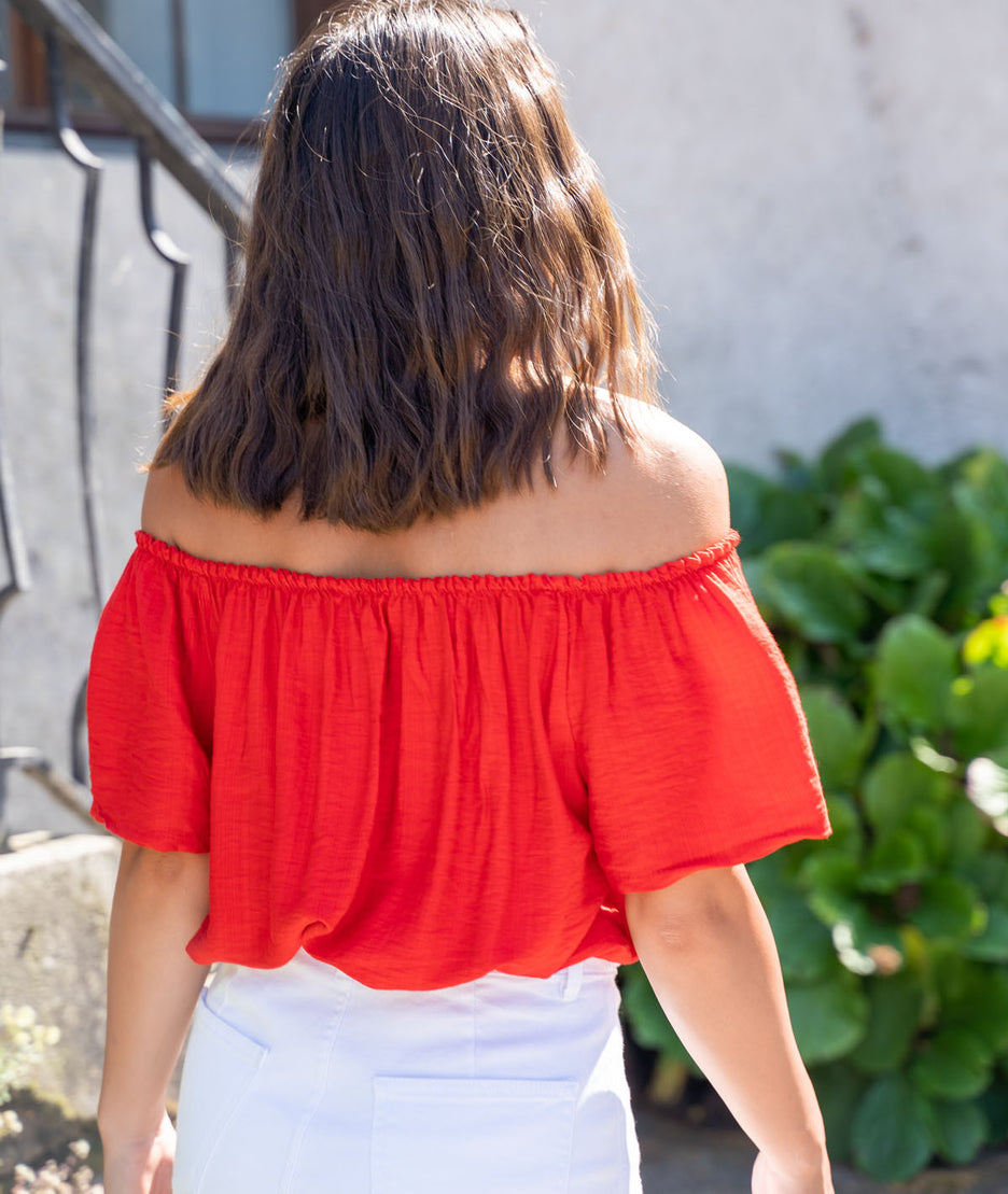 T-shirt col bardot Leabo rouge dos