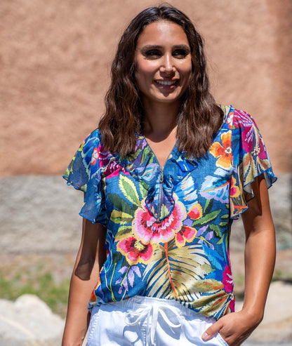 T-shirt à motif fleuri face