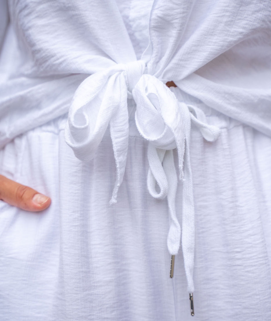 Pantalon fluide Léa blanc détails